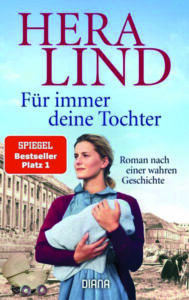 Ein Buchcover. das eine Frau mit Baby im Arm vor Trümmern zeigt.