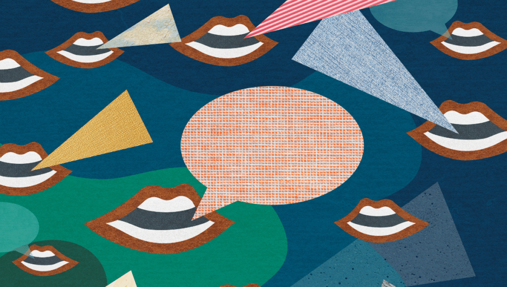 Viele Münder mit Sprechblasen