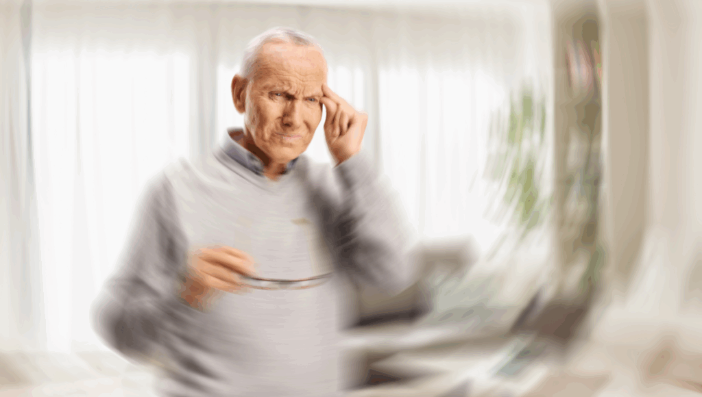 Ein pflegebedürftiger Mann hat eine Schwindel-Attacke